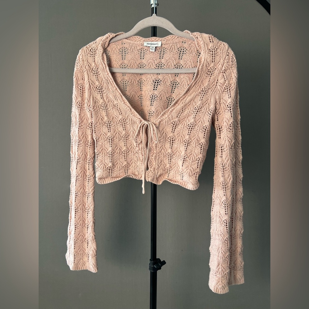 Freshman Pink Ribbed Tie Front Crop Blouse